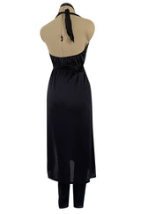 1970s Clobber by Jeff Banks Black Jersey Bare Back Halter Cut Skirted Jumpsuit