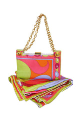 1960s Emilio Pucci Bright Pink Colorful Printed Bag & Matching Silk Scarf