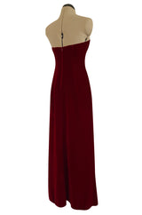 Gorgeous 1980s Oscar de la Renta Black Beaded Bow Dress in a Rich Ruby Red Velvet