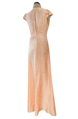 Stunning 1930s Bias Cut Soft Peach Pink Silk Lingerie Dress w Floral Daisy Print