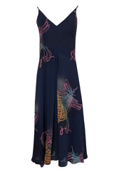 c.1977 Pauline Trigere Silk 'Fireworks' Print Halter Dress & Cape