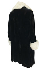 Wonderful 1920s Unlabeled Black Velvet Coat w Ermine Collar & Cuffs