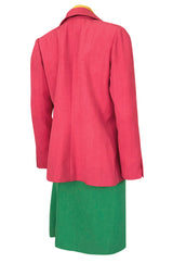 Colorful 1980s Bill Blass Three-Piece Suit in Salmon Pink, Green & Yellow