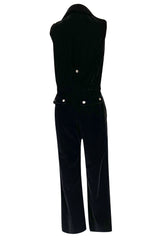 Brilliant 1971 Andre Courreges Black Velvet Jumpsuit w Silver Studs & Zip Front