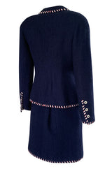Spring 1994 Chanel Runway Documented Red & White Ribbon Navy Suit