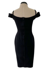 Documented Spring 1992 Azzedine Alaia Black Bodyt Hugging Knit Off Shoulder