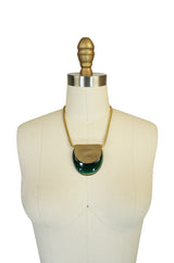 1970s Graduated Green Lanvin Resin and Gold Necklace