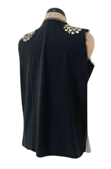 Wonderful Little Upcycled Black & White Striped Silk Chiffon Top W Hand Applied Twenties Details