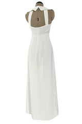 Chic Cruise 1997 Chanel by Karl Lagerfeld White Dress w Large Collar & Logo Buttons