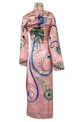Rare Antique / 1920s Hand Embroidered & Sequinned Pink Silk Cheongsam Textile Example Dress