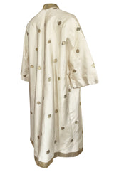 1960s Stavropoulos Gold Embroidered Ivory Silk One Shoulder Dress & Coat