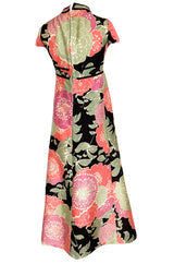 Late 1960s Malcolm Starr Prettiest Huge Pastel Floral Print Silk Dress