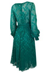 A/W 1973 Christian Dior Haute Couture Stunning Green Silk Chiffon Dress