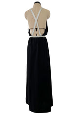 1970s Goldworm Black Knit Backless Dress w Silver Metallic Straps & Elastic Waist