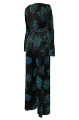 c. 1974 Ossie Clark Celia 'One Step Two Step' Celia Birtwell Print Black Jumpsuit