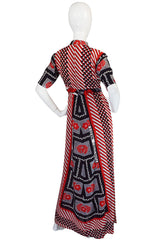 1960s Dramatic Cotton Print Red Maxi Dress