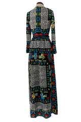 Spectacular 1970s Lanvin  by Jules-Francois Crahay Graphic Printed Cotton Voile Dress