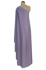 Classic 1978 Halston One Shoulder Draped Pastel Purple Jersey Full Length Maxi Dress