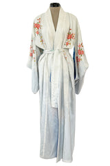 Prettiest 1970s Blue Floral Print Kimono Reversible to an Ivory & Coral Print