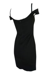 Documented 1992 Azzedine Alaia Off Shoulder Black Knit Dress