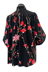 Wonderful 1980s Hanae Mori Vibrant Floral Print Silk Crepe Swing or Tent Jacket