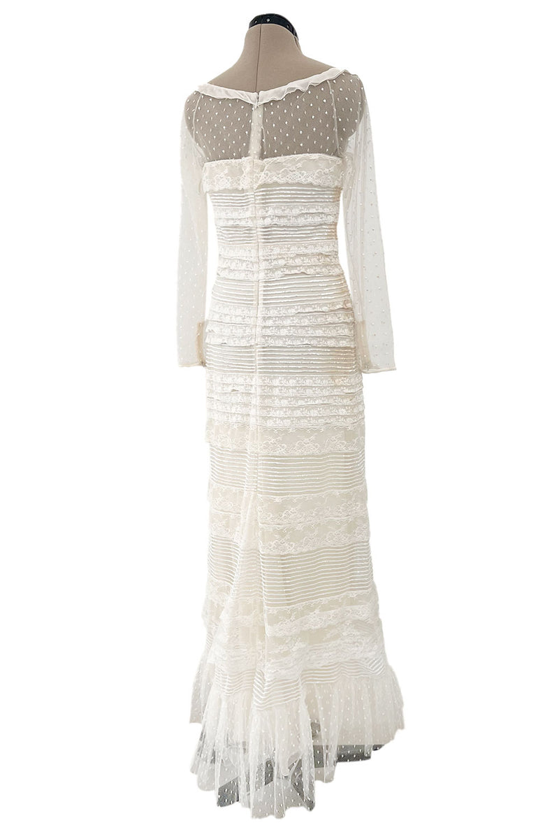 Prettiest 2012 Valentino Tiered Ivory Lace Net Dress w Tiny Sequin & Bead Detailing