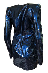 Fall 2017 Yves Saint Laurent Blue Patent Leather Ruffled Runway Dress