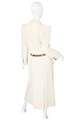 1980s Valentino Belted Ribbed Cream Coat