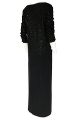 1970s Bill Blass Black Knit Wool Jersey & Silk Sequin Covered Cardigan Dress