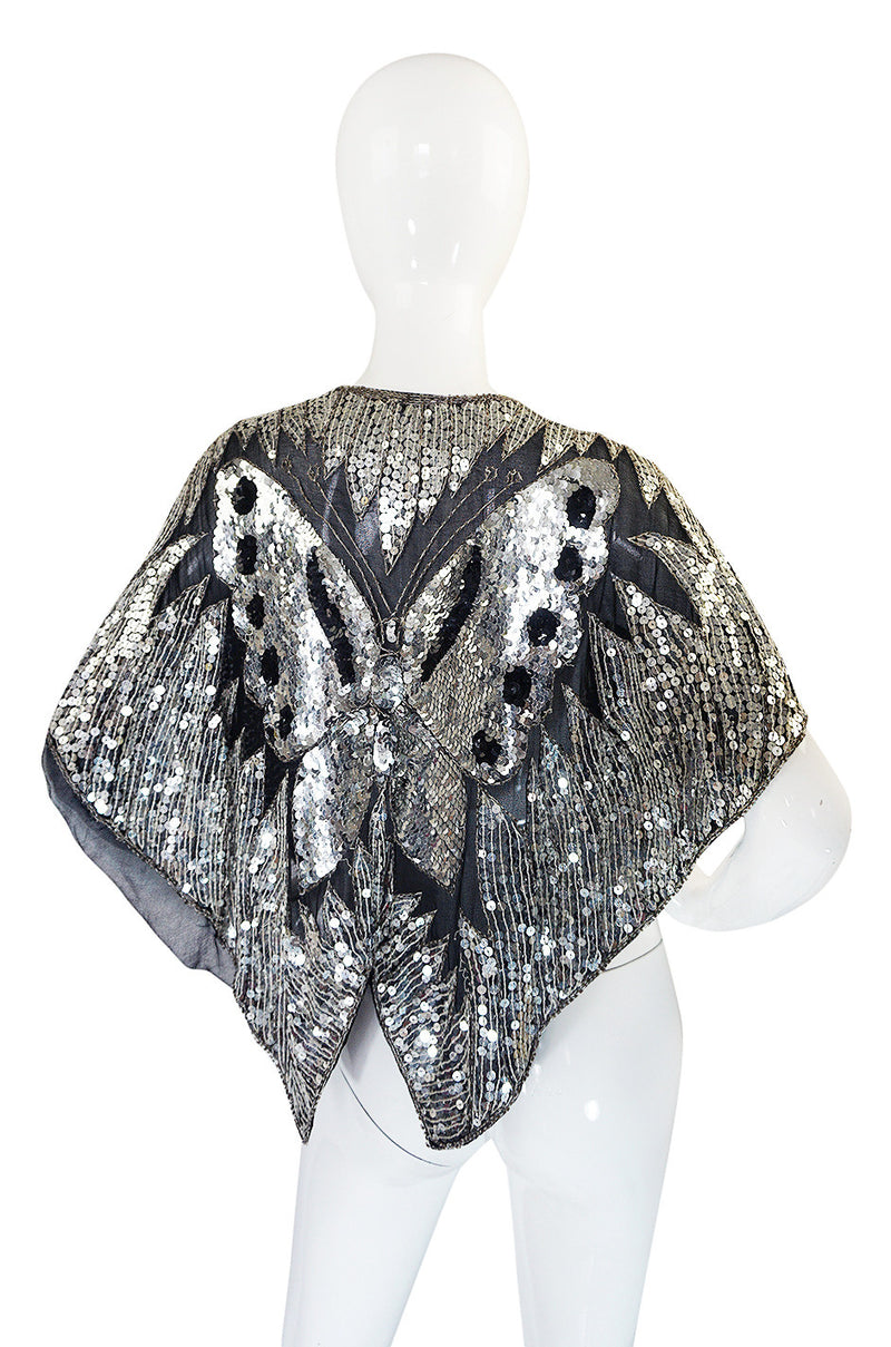 1970s Silver Sequin Butterfly Cape or Top