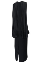 1990s Christian Dior Chic Black Sheath Dress w Pleated Cape Overley