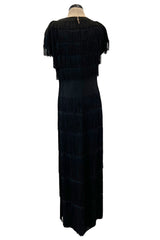 Extraordinary 1930s Black Silk Sheath Dress w Head to Toe Rows of Black Fringe