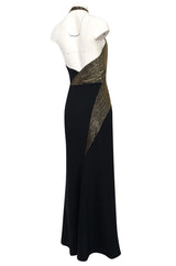 Fall 1973 Karl Lagerfeld for Chloe Black Silk Dress w Gold Beaded Bodice
