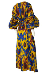 Recent Zazi Handmade Vintage Ikat Silk Blue & Gold Caftan Dress