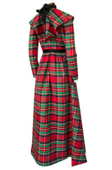 Early 1970s Geoffrey Beene Boutique Red Plaid Holiday Silk Taffeta Dress