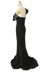 Stunning 1990s Jacques Fath Bow Detailed One Shoulder Bias Cut Dress