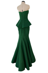 Spectacular Resort 2013 Oscar de la Renta Runway Strapless Emerald Green Silk Dress