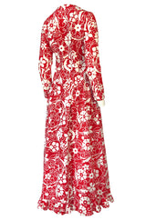 1970 Oscar de la Renta Documented Red Print Beach Coat Dress