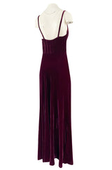 Stunning 1930s Deep Jewel Toned Merlot Bias Cut Silk Velvet Halter Dress w Low Back