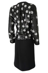 1986 Bill Blass Well Documented White Button & Dot Sequin Jacket & Skirt Set