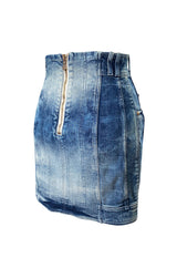 Resort 2015 Balmain Military Inspited Gold Button Denim Mini Skirt Skirt