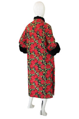 1970s Fur Trimmed Christian Floral Silk Dior Coat