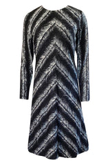 1960s La Mendola Grey Toned Feather Print Dress Cape & Turban Set