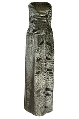 Fall 1986 Bill Blass Silk Velvet Lame Beaded Evening Strapless Dress & Jacket