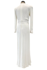 Gorgeous 1930s Off White Moss Crepe Dress w Hand Beaded 'Belt' Detailing