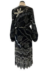 Sexy 1982 Fabrice Simon Black Densely Beaded Silk Chiffon Dress w Plunge Front
