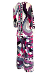 Iconic 1960s Emilio Pucci Pink Print Velvet Pant & Tunic/Dress Set