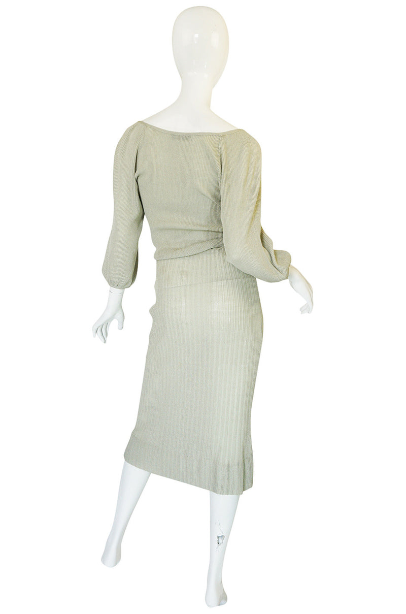 1970s Christian Dior Pale Green Knit Midi Dress