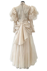 Late 1980s Capriccio Victorian Inspired Ecru Ivory Colour Silk Organza Dress Set