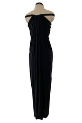 Easy to Wear 1970s Yuki Couture On or Off Shoulder Black Silk Jersey Draped Dress